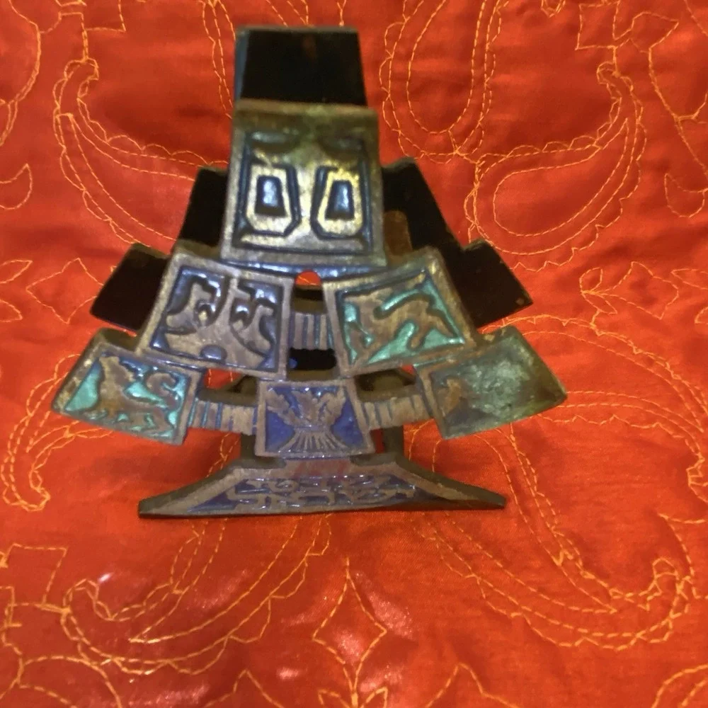 Vintage Israel NAPKIN HOLDER 12‎ Tribes of Israel BRASS Judaica Decor HAKULI